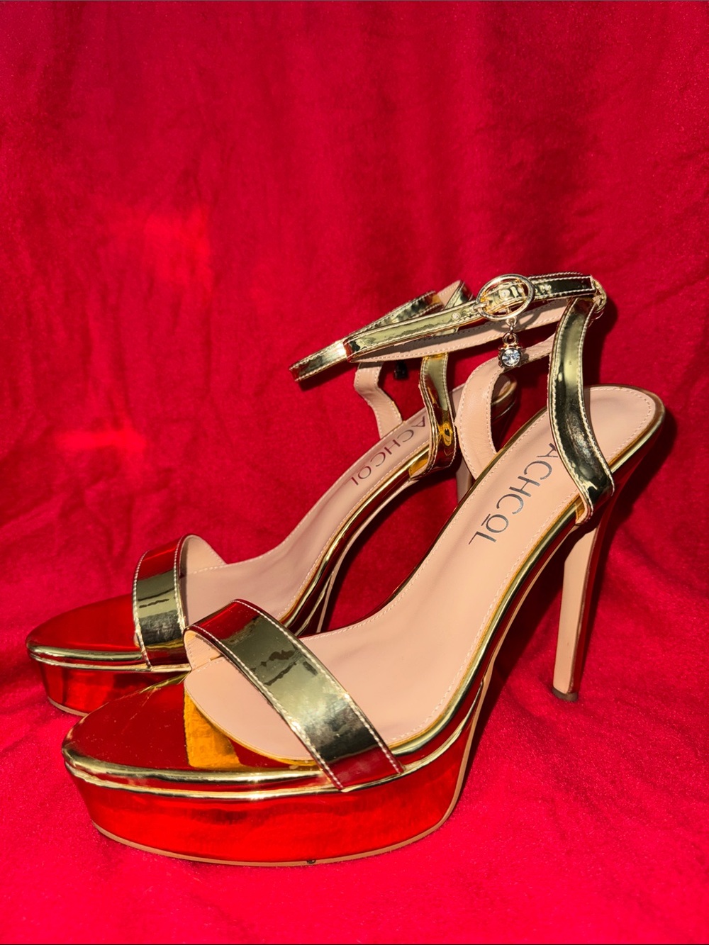 Metallic Gold Platform Sandals with Ankle Strap